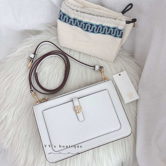 NWT Tory Burch Walker Double Zip Leather Crossbody Gardenia White 80376 RARE